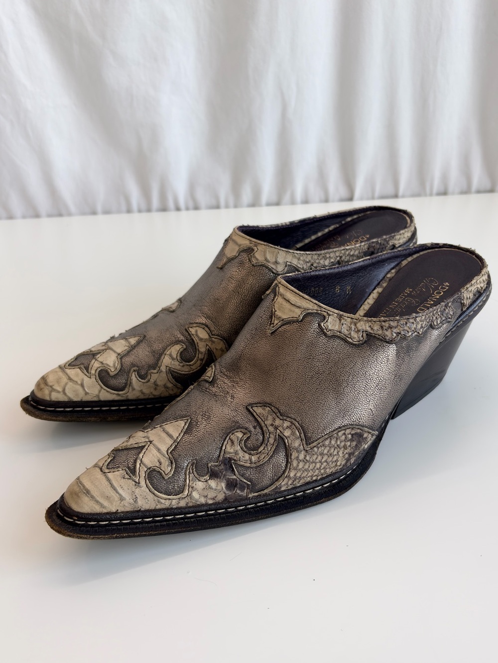 Donald J. Pliner Western Couture Collection Mule Metallic Gray Snakeskin 8M Y2K - Picture 5 of 17